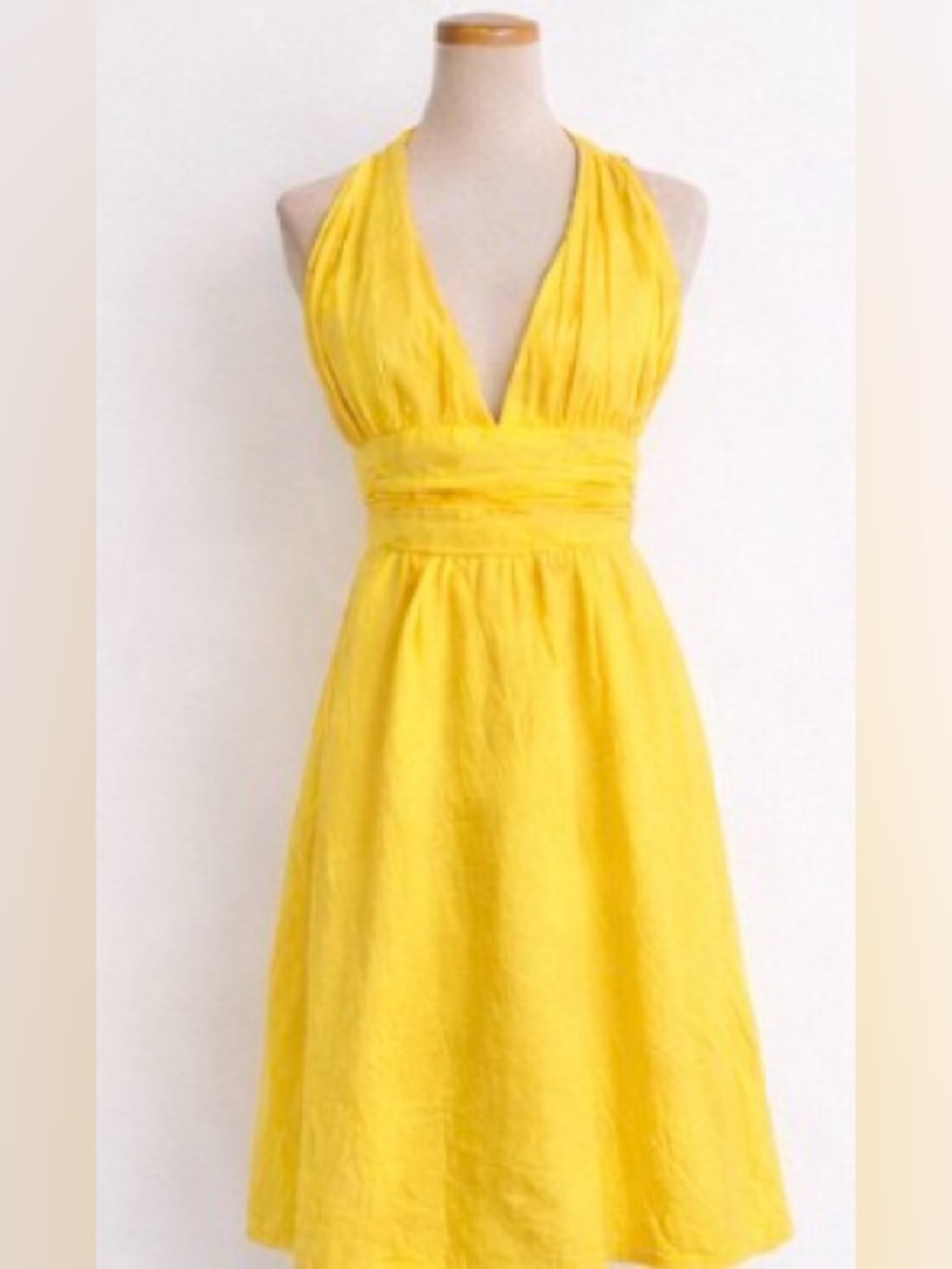 🆕 [Moné] Yellow Halter Dress Cotton Lined Open Back Summer Dress Size M